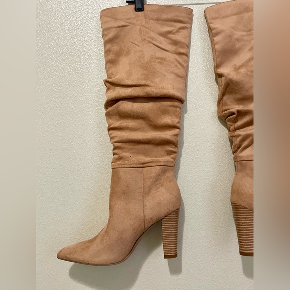 Faux suede slouch boots NWOT size 6.5 women’s tan heels classic fall casual - Picture 2 of 10